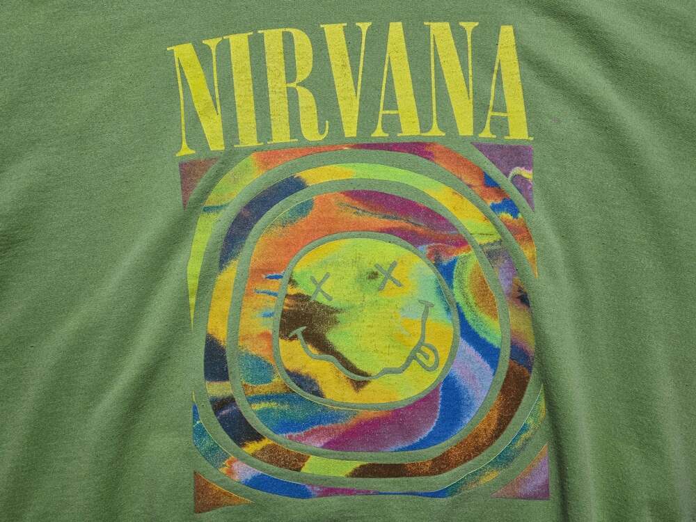 Nirvana Spiral Smiley Face Graphic Crewneck Sweatshirt Lime Green